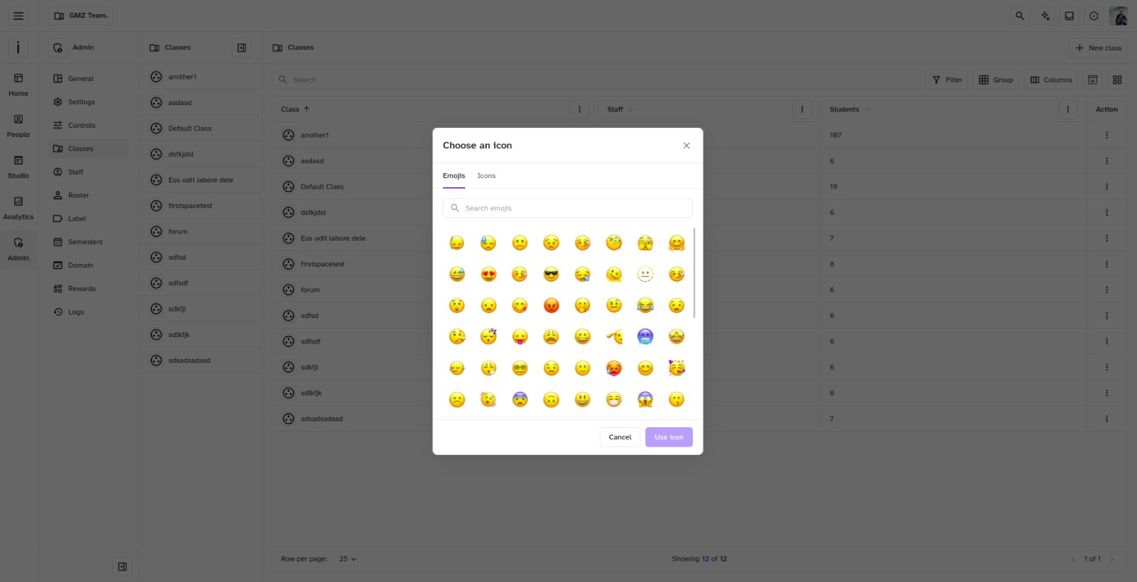 Entering a space name and choosing an icon to represent it