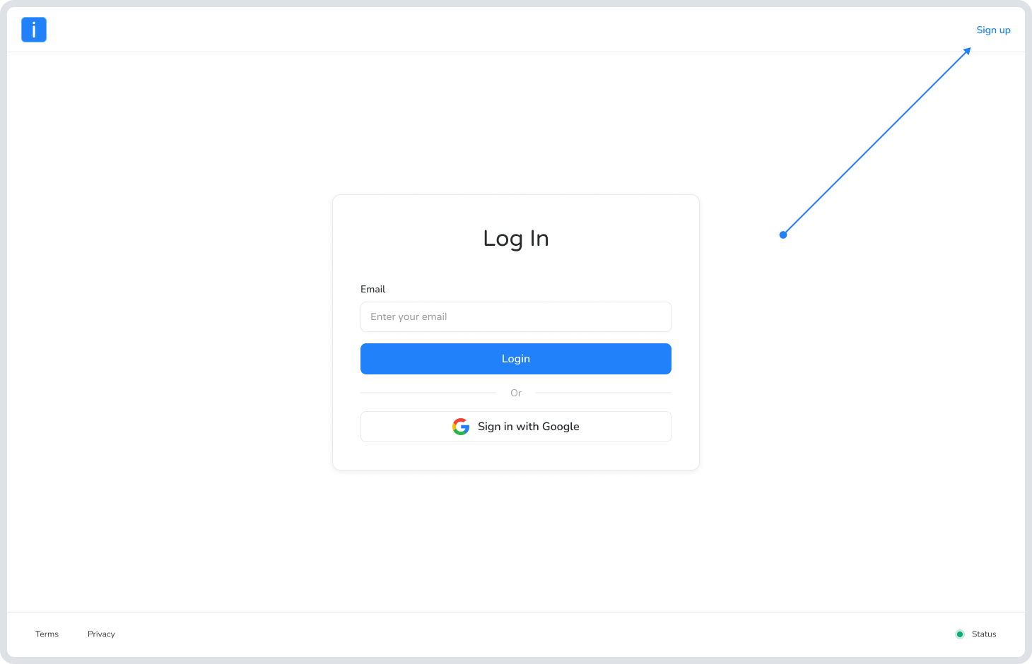 Ilmiya sign-up page with the Sign Up link in the top right