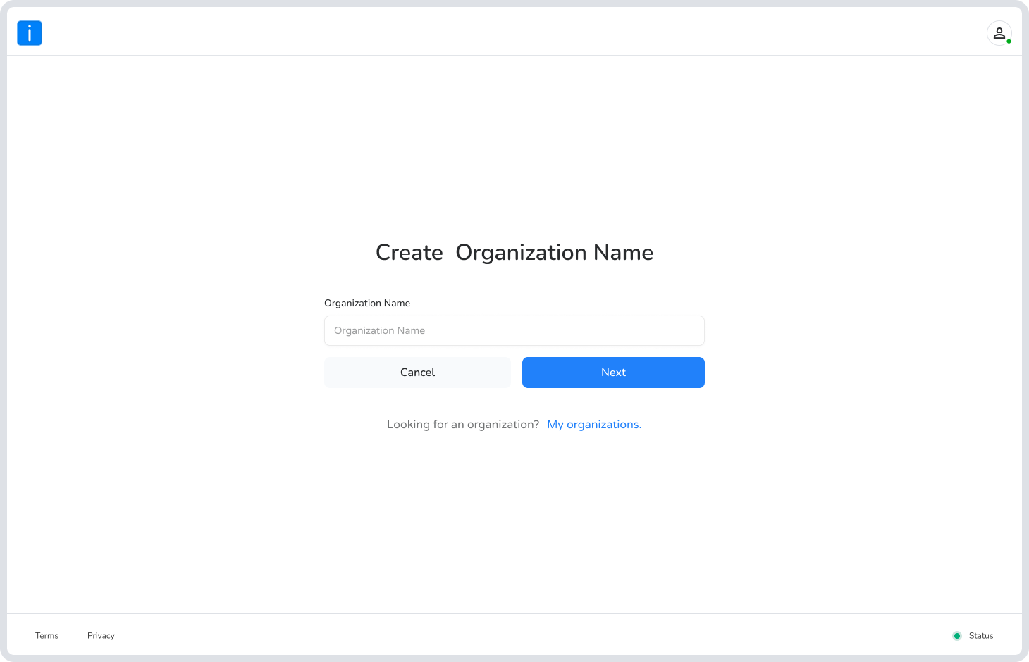 Organization name field showing the availability check