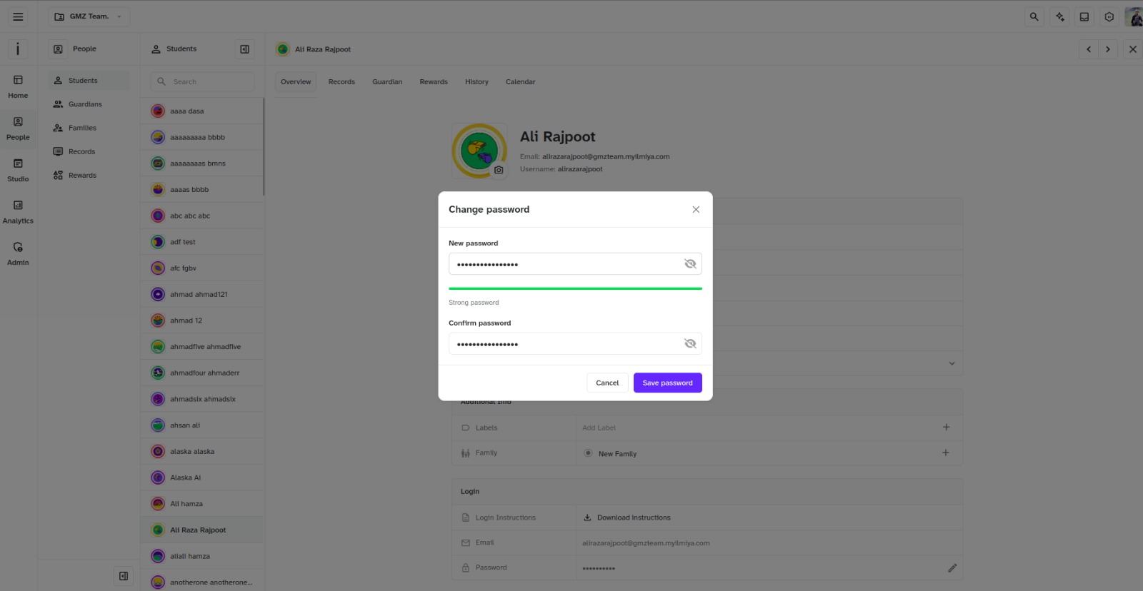 Confirm password field on the Change Password form