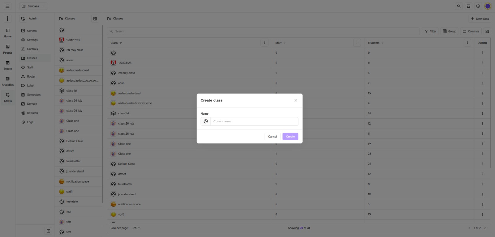Create Space dialog with name and icon fields