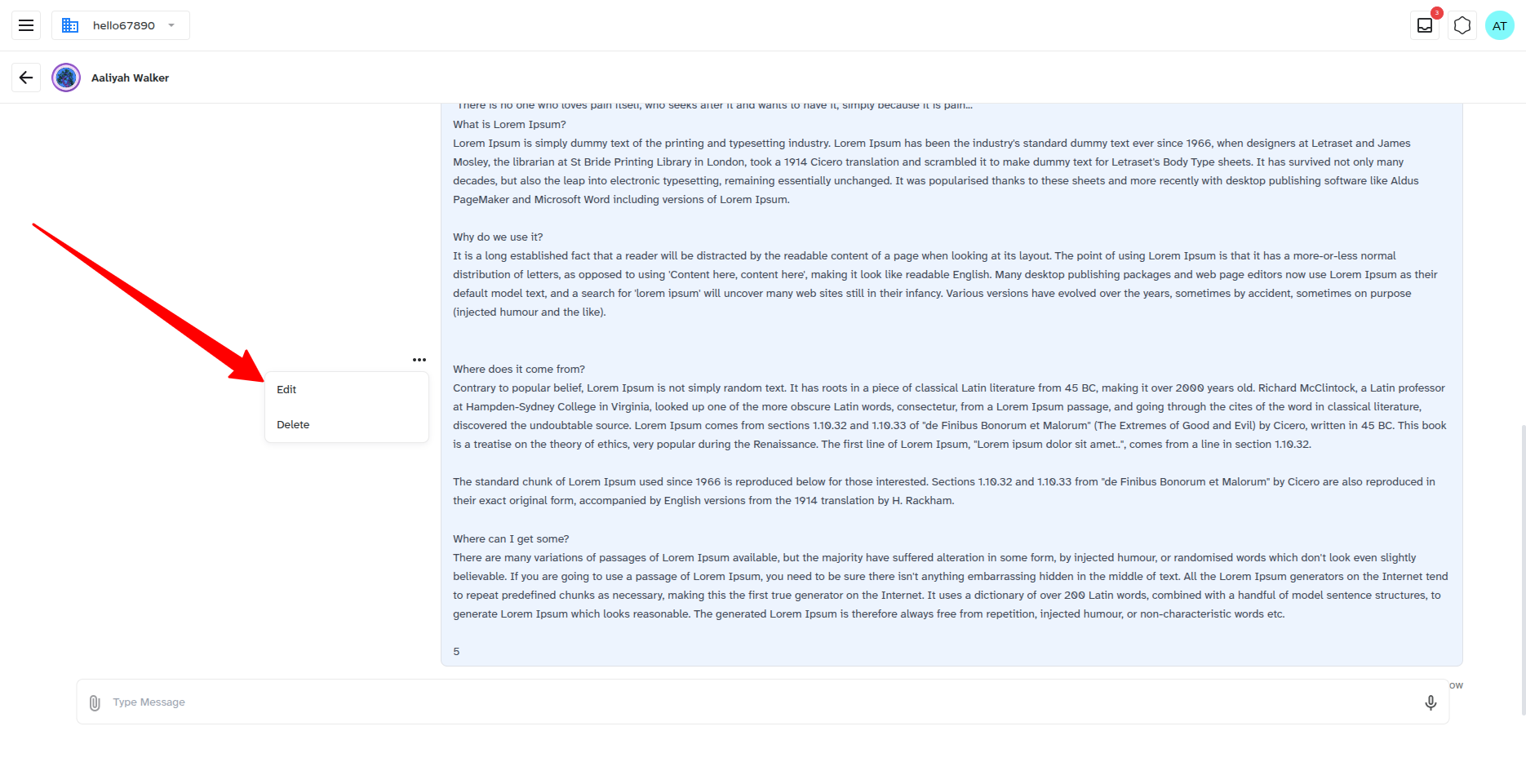 Admin's own message, admin side